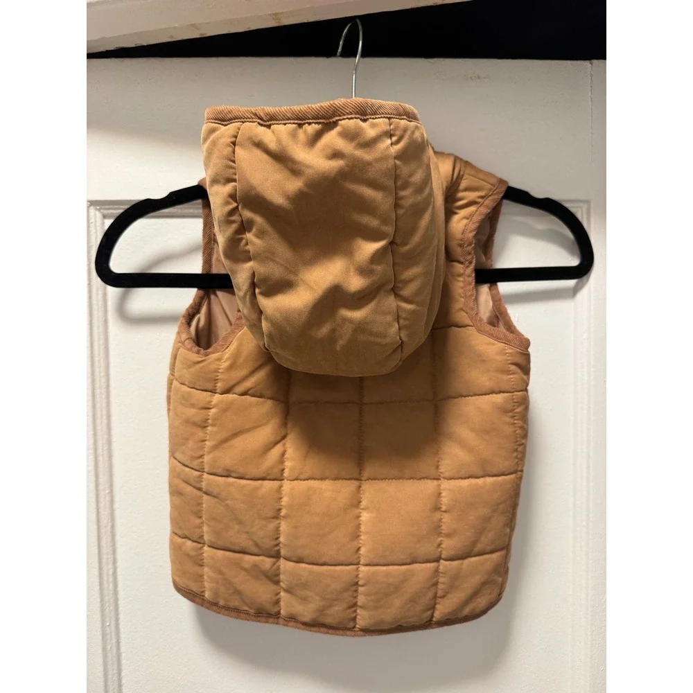 Telluride‎ Clothing Company Kids Brown Quilted Puffer Vest Hooded Snap Front 2T